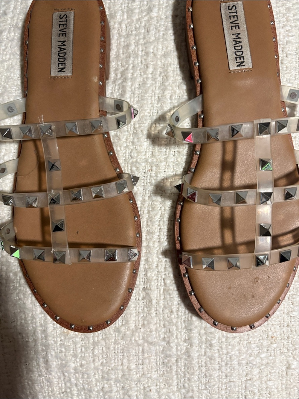 Steve Madden Clear Studded Slide Sandals - Tan/Clear